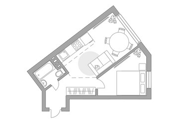 Планировка двухкомнатной(квартира) площадью 45.1 квадратных метров в ЖК “ЖК Театральный парк”