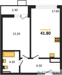 Планировка однокомнатной(квартира) площадью 41.8 квадратных метров в ЖК “ЖК Деснаречье”