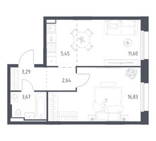 Планировка однокомнатной(квартира) площадью 43.48 квадратных метров в “ЖК Заречье Парк”