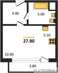 Планировка студии(квартира) площадью 27.8 квадратных метров в ЖК “Квартал Филатов луг”
