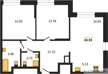 Планировка двухкомнатной(квартира) площадью 65.39 квадратных метров в ЖК “ЖК EvoPark Сокольники”