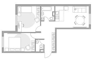 Планировка трехкомнатной(квартира) площадью 58.23 квадратных метров в “ЖК Аникеевский”