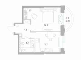 Планировка однокомнатной(квартира) площадью 37.3 квадратных метров в “ЖК КОД Сокольники”