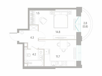 Планировка однокомнатной(квартира) площадью 37.3 квадратных метров в ЖК “ЖК КОД Сокольники”