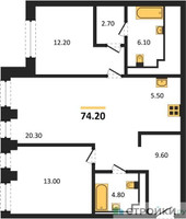 Планировка двухкомнатной(квартира) площадью 74.2 квадратных метров в “ЖК INJOY (Инджой)”