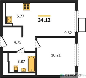 Планировка однокомнатной(квартира) площадью 34.12 квадратных метров в ЖК “ЖК Горки Парк”