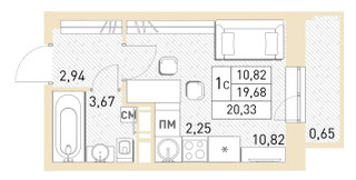 Планировка студии(квартира) площадью 22 квадратных метров в “ЖК Столичный”