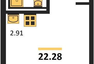 Планировка студии(квартира) площадью 22.28 квадратных метров в ЖК “ЖК Молжаниново”