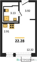 Планировка студии(квартира) площадью 22.28 квадратных метров в “ЖК Молжаниново”