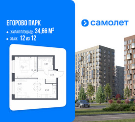 Планировка однокомнатной(квартира) площадью 34.66 квадратных метров в ЖК “ЖК Егорово Парк”