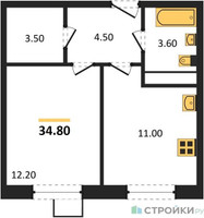 Планировка однокомнатной(квартира) площадью 34.8 квадратных метров в “ЖК ЭкоБунино (Южное Бунино)”