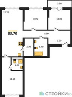 Планировка трехкомнатной(квартира) площадью 83.7 квадратных метров в “ЖК Первый квартал”