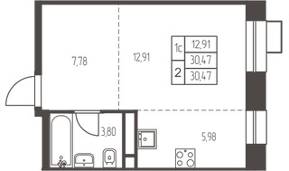 Планировка студии(квартира) площадью 30.5 квадратных метров в “ЖК Новая Ивантеевка”