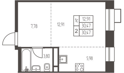 Планировка студии(квартира) площадью 30.5 квадратных метров в ЖК “ЖК Новая Ивантеевка”