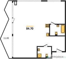 Планировка двухкомнатной(квартира) площадью 84.7 квадратных метров в “ЖК Nametkin Tower (Наметкин Тауэр)”