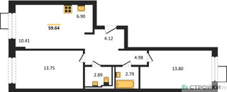 Планировка двухкомнатной(квартира) площадью 59.64 квадратных метров в “ЖК Егорово Парк”