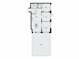 Планировка 4+ комнатной(квартира) площадью 92 квадратных метров в “ЖК Прокшино”