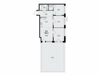 Планировка 4+ комнатной(квартира) площадью 92 квадратных метров в ЖК “ЖК Прокшино”