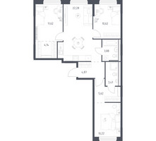 Планировка трехкомнатной(квартира) площадью 76.72 квадратных метров в “ЖК Квартал Ивакино”