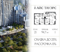 Планировка трехкомнатной(квартира) площадью 94.7 квадратных метров в “ЖК Айс Тауэрс”