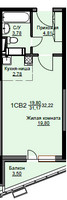 Планировка студии(квартира) площадью 32.7 квадратных метров в “ЖК Соболевка”