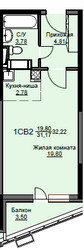 Планировка студии(квартира) площадью 32.7 квадратных метров в ЖК “ЖК Соболевка”