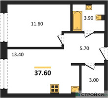 Планировка однокомнатной(квартира) площадью 37.6 квадратных метров в “ЖК Portland (Портланд)”
