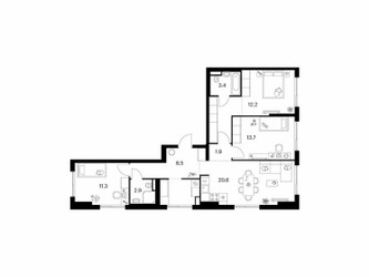 Планировка трехкомнатной(квартира) площадью 85.8 квадратных метров в ЖК “ЖК Матвеевский парк”
