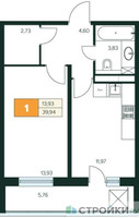 Планировка однокомнатной(квартира) площадью 39.94 квадратных метров в “Ласточкино”