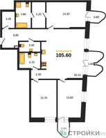 Планировка трехкомнатной(квартира) площадью 105.6 квадратных метров в “ЖК Союз (СВАО)”