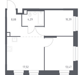 Планировка двухкомнатной(квартира) площадью 53.75 квадратных метров в ЖК “ЖК ЭкоБунино (Южное Бунино)”
