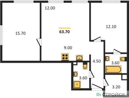 Планировка двухкомнатной(квартира) площадью 63.7 квадратных метров в “Жилые кварталы Белый Град”