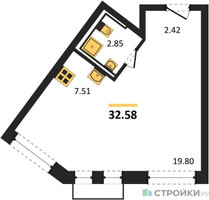 Планировка студии(квартира) площадью 32.58 квадратных метров в ЖК “ЖК Рублевский Квартал”