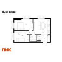 Планировка двухкомнатной(квартира) площадью 50.9 квадратных метров в “ЖК Яуза Парк (Мытищи)”