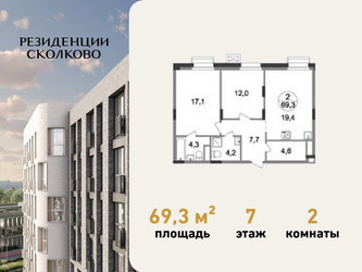 Планировка двухкомнатной(квартира) площадью 69.3 квадратных метров в ЖК “ЖК Резиденции Сколково”