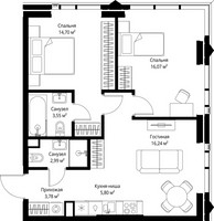 Планировка двухкомнатной(квартира) площадью 63.13 квадратных метров в “ЖК Джойс”