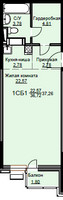 Планировка студии(квартира) площадью 37.7 квадратных метров в “ЖК Соболевка”