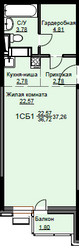 Планировка студии(квартира) площадью 37.7 квадратных метров в ЖК “ЖК Соболевка”