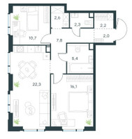 Планировка двухкомнатной(квартира) площадью 71.4 квадратных метров в “Level Войковская”