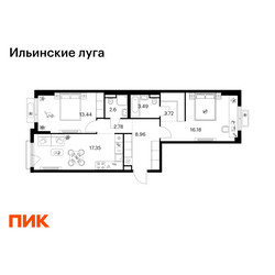 Планировка двухкомнатной(квартира) площадью 68.52 квадратных метров в ЖК “ЖК Ильинские луга”