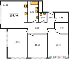 Планировка трехкомнатной(квартира) площадью 105.4 квадратных метров в “ЖК Headliner (Хедлайнер)”