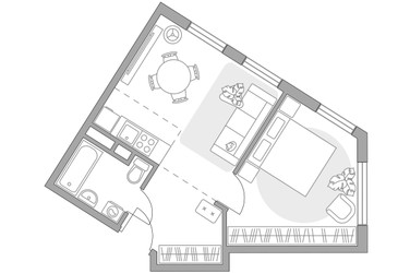 Планировка двухкомнатной(квартира) площадью 39.95 квадратных метров в ЖК “ЖК Аникеевский”