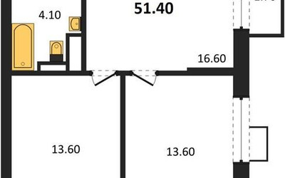 Планировка двухкомнатной(квартира) площадью 51.4 квадратных метров в ЖК “ЖК Foreville (Форевилль)”