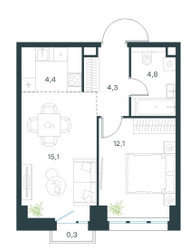 Планировка двухкомнатной(квартира) площадью 41 квадратных метров в ЖК “ЖК Level Селигерская”