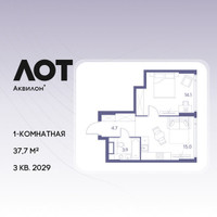 Планировка однокомнатной(квартира) площадью 37.7 квадратных метров в “ЖК Лот от Аквилон”