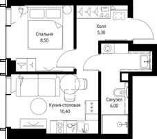 Планировка однокомнатной(квартира) площадью 30.2 квадратных метров в “ЖК Веер”