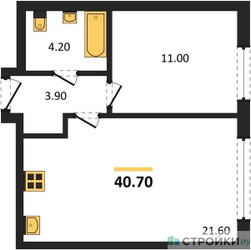 Планировка однокомнатной(квартира) площадью 40.7 квадратных метров в ЖК “ЖК Сиреневый парк”