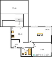 Планировка двухкомнатной(квартира) площадью 86.9 квадратных метров в “ЖК Верейская 41”