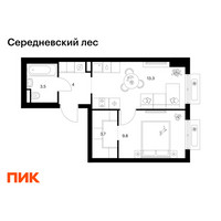 Планировка однокомнатной(квартира) площадью 34.3 квадратных метров в “ЖК Середневский лес”