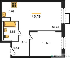 Планировка однокомнатной(квартира) площадью 40.45 квадратных метров в “ЖК Пятницкие луга”